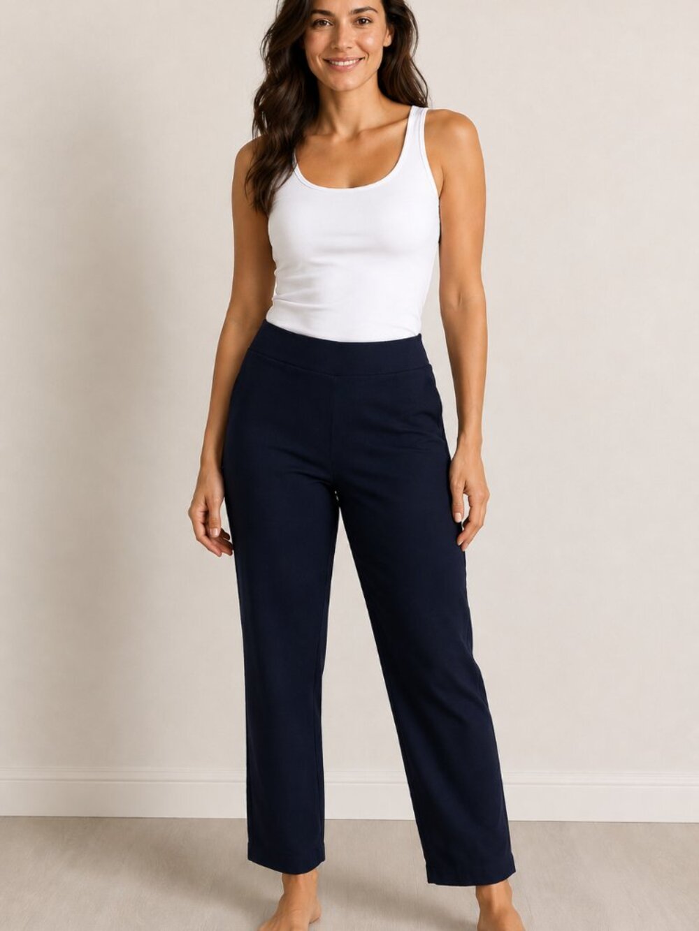Dana Buchman Women’s M Short Straight Leg Pull-On Tummy Control Pants Navy